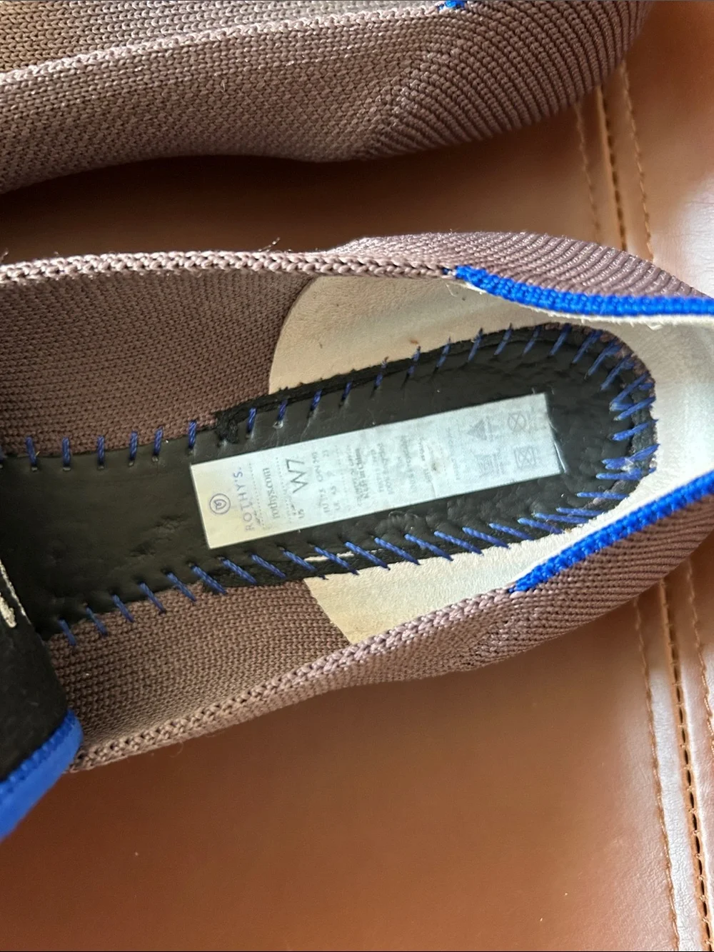 Rothy's Purple/taupe Knit Slip-On Flats with Blue Trim